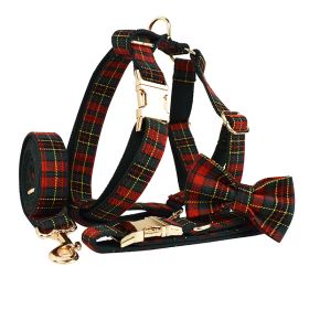 Christmas Pet Collar Plaid With Green Background Dog Rope Leash Suit (Option: Set Of Four-XS)