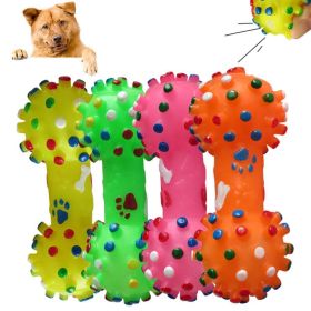 1pcs Pet Dog Cat Puppy Sound Polka Dot Squeaky Toy Rubber Dumbbell Chewing Funny Toy (Color: green)