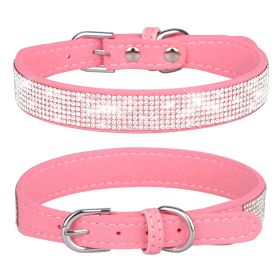 Pet Collar Shiny Artificial Rhinestone Dog Collar For Puppy And Cat; Microfiber Cat Collar (Color: Pink)