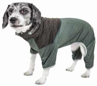 Pet Life Active 'Embarker' Heathered Performance 4-Way Stretch Two-Toned Full Body Warm Up (Color: green)