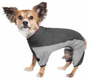 Pet Life Active 'Chase Pacer' Heathered Performance 4-Way Stretch Two-Toned Full Body Warm Up (Color: black)