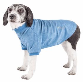 Pet Life Active 'Fur-Flexed' Relax-Stretch Wick-Proof Performance Dog Polo T-Shirt (Color: Blue)