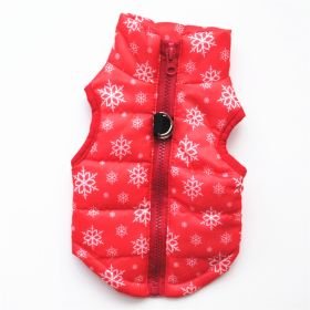 New Dog Clothes Winter Thickened Dog Cotton-padded Jacket Waistcoat Vest Down Silk Cotton Traction Buckle (Option: Christmas Red Snowflake-XS)