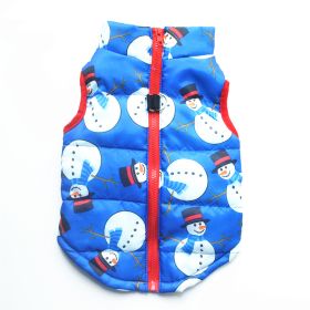 New Dog Clothes Winter Thickened Dog Cotton-padded Jacket Waistcoat Vest Down Silk Cotton Traction Buckle (Option: Christmas Blue Snowman-XL)